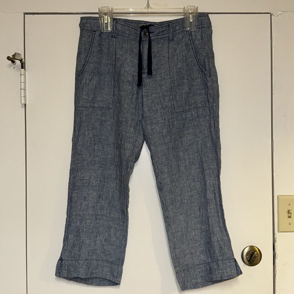 hornytoad Linen Chambray Lithe Capri Blue Denim Look Lightweight Sz 4 #2